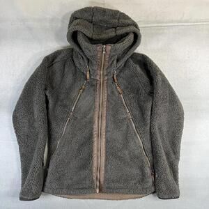 Kuhl Flight Jacket Women’s Small Gray Brown Full Zip Sherpa Pile Hooded Fluffy